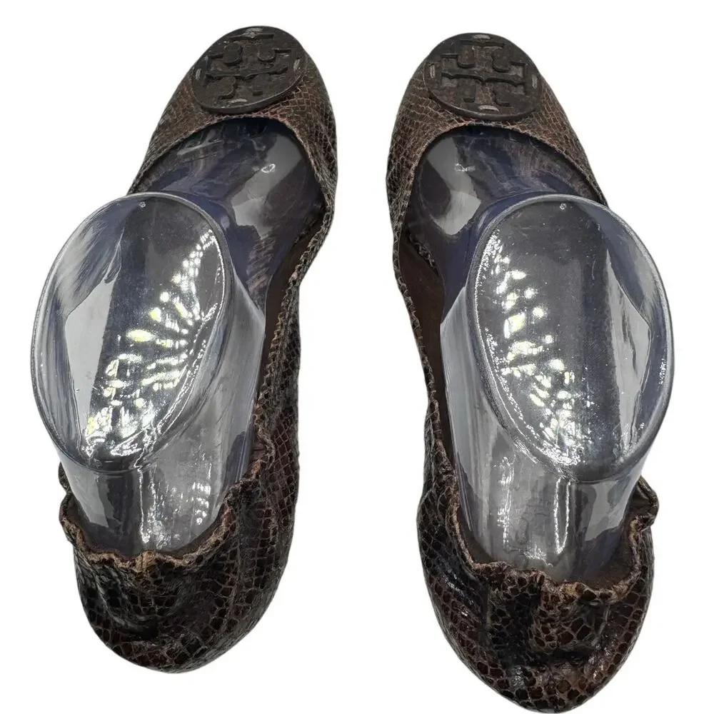 Tory Burch Reva Ballet Flats Brown Snakeskin Size 8